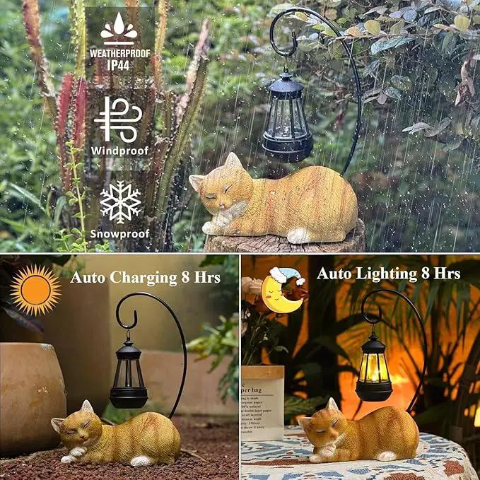 Cat Solar Garden Decor Outdoor Statues, Cat Figurine Decoration with Solar Lights Lantern, Garden Outdooe Cat Statue Decor Art for Patio, Lawn, Yard, Unique Housewarming Gift for Cat Lover and Mom by GreenHaven Gardens