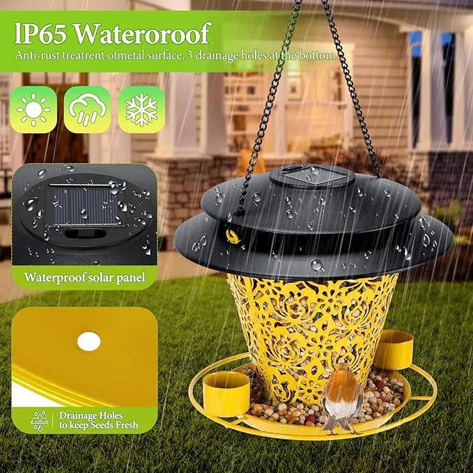 Solar Bird Feeders for Outside Hanging Metal Wild Bird Feeder Solar Lanterns Outdoor Waterproof Garden Decor for Yard Yellow by GreenHaven Gardens