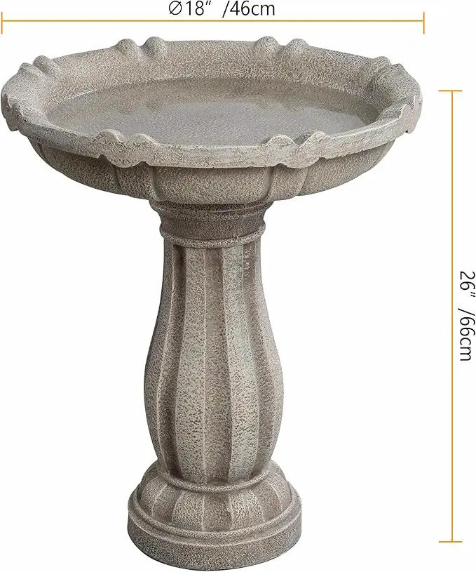 Bird Bath for Outdoor - 26'' Tall Resin Stone Modeling Design Birdbaths, Lightweight and Durable - Enhance Your Outside Garden with This Stunning Water Feature (Ivory White) by GreenHaven Gardens
