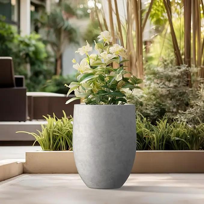Kante 21.7" H Natural Concrete Tall Planter, Large Outdoor Indoor Decorative Pot with Drainage Hole and Rubber Plug, Modern Round Taper Style for Home and Patio by GreenHaven Gardens