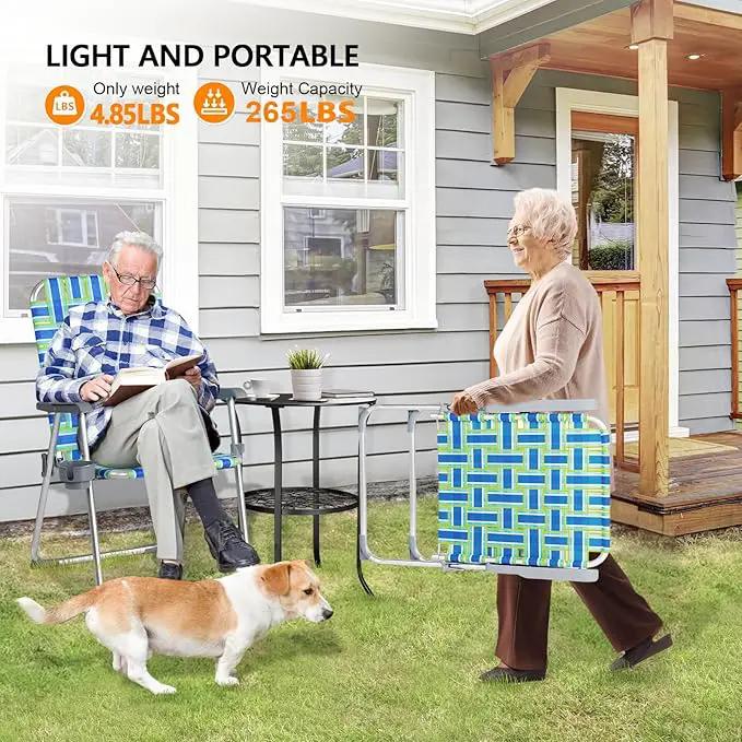 VINGLI Aluminum Patio Lawn Chairs Folding Set of 2 with Detachable Cup Holder, Webbed Beach Chair Folding Chair Outdoor Portable Camping Chair for Yard, Garden Blue alulawnchair by GreenHaven Gardens