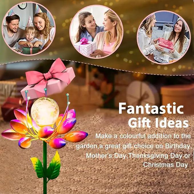 Metal Flower Solar Outdoor Lights Windmill Garden Stake - Outdoor Waterproof for Yard, Lawn, Patio, Gardening Gifts, Solar Flower Lights by GreenHaven Gardens