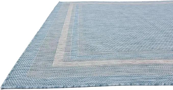 Unique Loom Outdoor Border Collection Area Rug - Soft Border (8' x 11' 4" Rectangle, Aquamarine/ Ivory) by GreenHaven Gardens