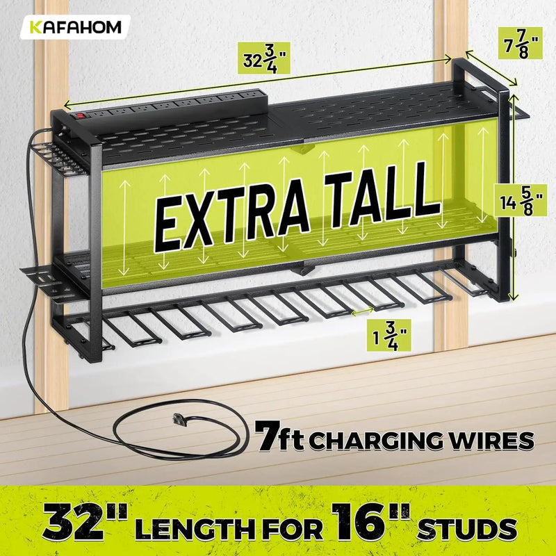 KAFAHOM Power Tool Organizer with Charging Station. 8 Drill Holder 3 Layers Tool Storage Shelf Wall Mount Built in 8 Outlet Power Strip.Tool Battery Holder with Screwdriver/Hammer by GreenHaven Gardens