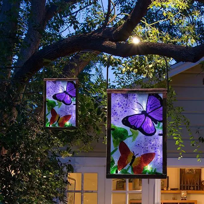Hanging Solar Lantern, Outdoor Decorative, LED Solar Butterfly Lights, Tabletop Lamp for Outdoor Patio Garden by GreenHaven Gardens