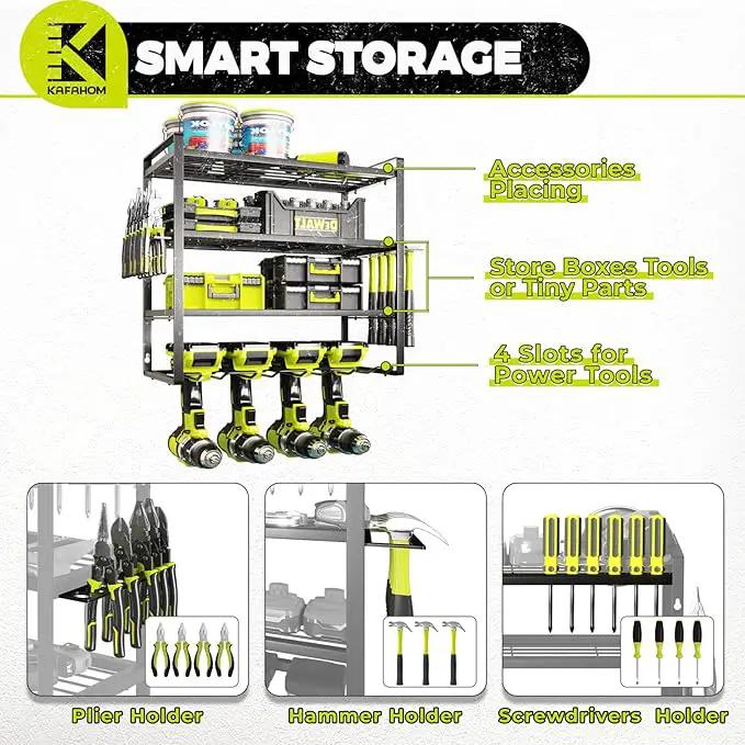 KAFAHOM Power Tool Organizer, Garage Tool Organizers and Storage,Drill Holder Wall Mount, Storage Rack for Cordless Drill, Heavy Duty Tool shelf with Screwdriver Holder/Pliers Holder/Hammer Holder by GreenHaven Gardens
