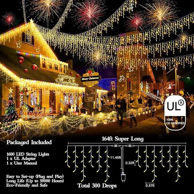 1600 LED 164FT Outdoor Christmas Lights Plug in 8 Modes with Timer Dimmable Christmas Decorations Waterproof Indoor Curtain String Lights for Roof Porch Garden Holiday Wedding Party Decor Warm White by GreenHaven Gardens