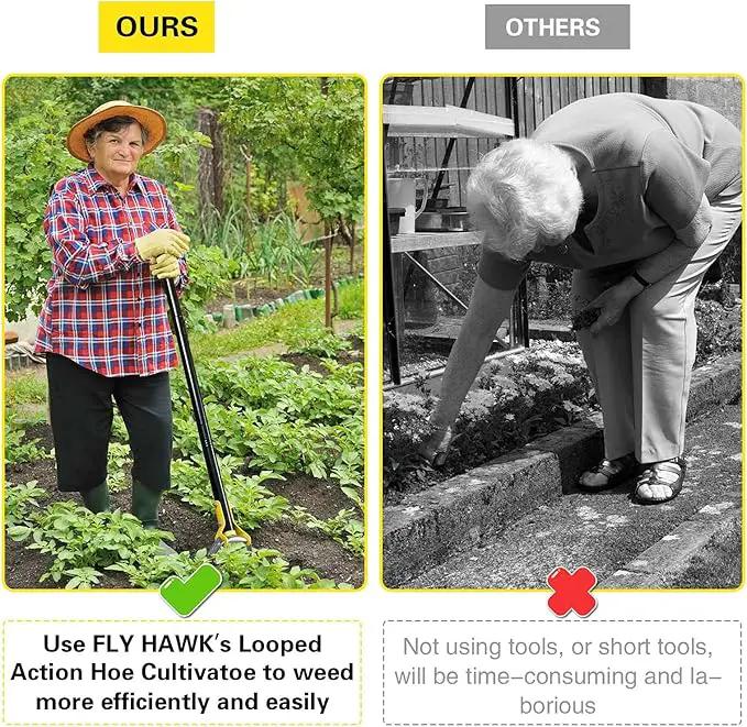 72 inch Garden Hoe， weeding tools for garden,Handheld Weeding Rake Planting Vegetables Farm,Sharp Durable Gardening Gifts for Hoe Garden Tool Traditional Steel Quenching Forging Process by GreenHaven Gardens