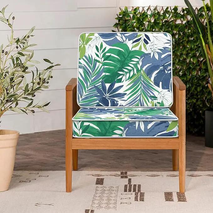 LVTXIII Patio Chair Cushions 22"x22"x3", Water-Repellent Outdoor Seat Cushions for Patio Furniture, Square Chair Pads with Ties for Home Garden Decoration, Set of 2, Islamorada Blue Green by GreenHaven Gardens