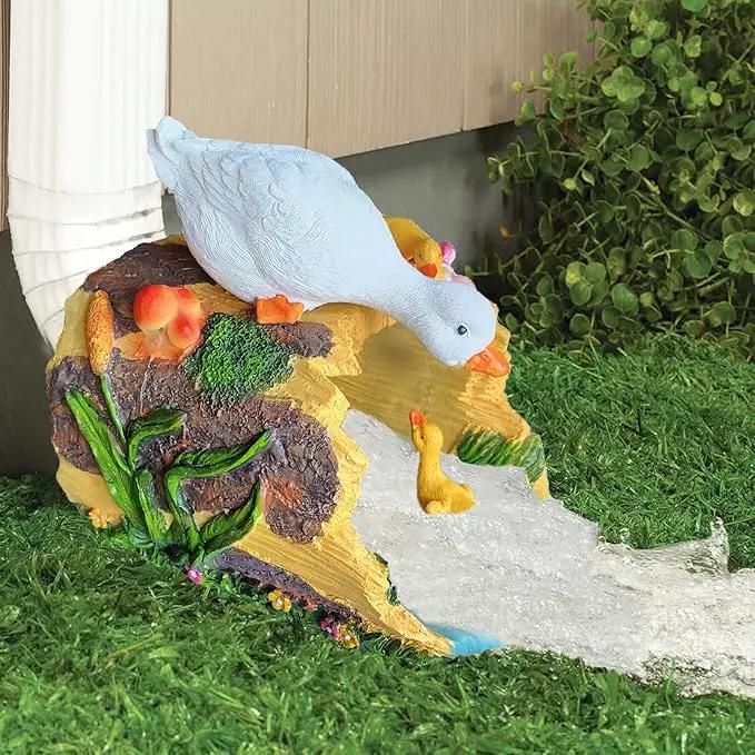 Elenon Goose Decorative Gutter Downspout Extension Statue, Duck Gutter Guardian Rain Downspout Extender, Garden Splash Block Outdoor Sculpture for 3" × 4" Down Spouts Decor by GreenHaven Gardens