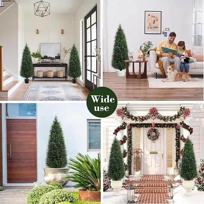 Two 4ft Artificial Plants Topairy Faux Cedar Trees for Outdoor Planters, 48IN Tall Fake Pine Bushes UV Resistant Large Potted Shrubs for Front Porch Décor by GreenHaven Gardens