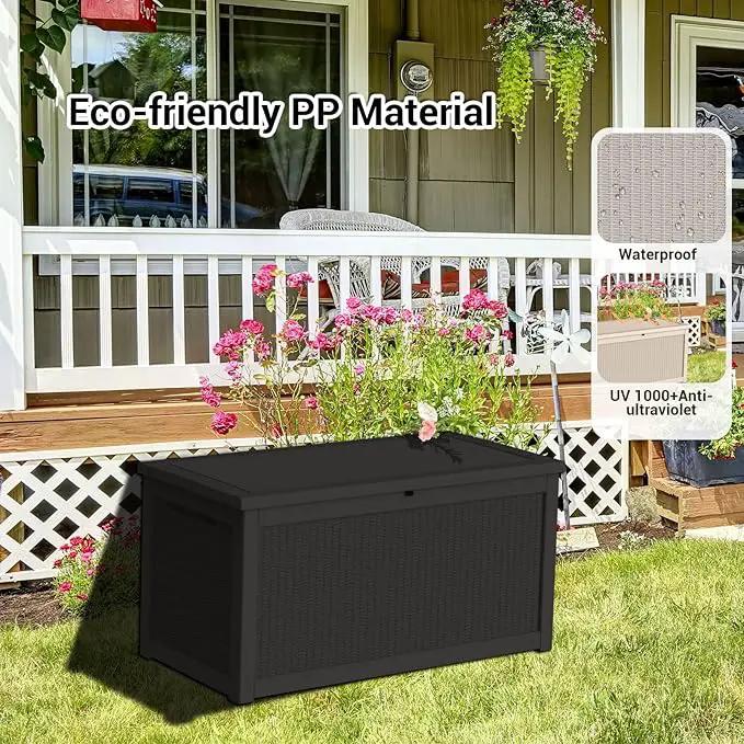 DRATO 260 Gallon Deck Box, Outdoor Large Waterproof Resin Storage Box with Lockable Lid for Patio Cushions, Gardening Tools, Sports Equipment, Black by GreenHaven Gardens