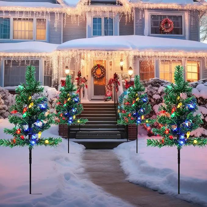 4 Pcs Solar Christmas Tree Outdoor Christmas Decorations 30 Inch Prelit Waterproof Xmas Tree Yard Stake Lights with 80 LED for Yard Pathway Cemetery Patio Christmas Garden Outside Decor by GreenHaven Gardens