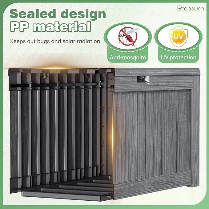 Greesum 120 Gallon Outdoor Storage Box with Lock - Large Resin Deck Box, Reinforced Lid for Garden, Patio, Lawn, Gray by GreenHaven Gardens