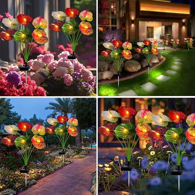 Solar Lights Outdoor,4 Packs Solar Garden Flower Lights with Anthurium Plant Lights,Garden Birthday Gifts for Women,Waterproof Solar Stakes Lights for Outside Yard Patio Lawn Decoration by GreenHaven Gardens