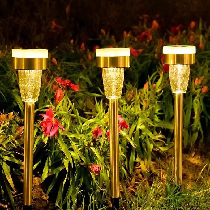 TWINSLUXES 16 Pack Solar Outdoor Lights, Dual Light Source LED Pathway Lights Solar Powered, Stainless Steel Waterproof Solar Garden Lights Decoration for Garden Patio and Walkway, Cool Warm by GreenHaven Gardens