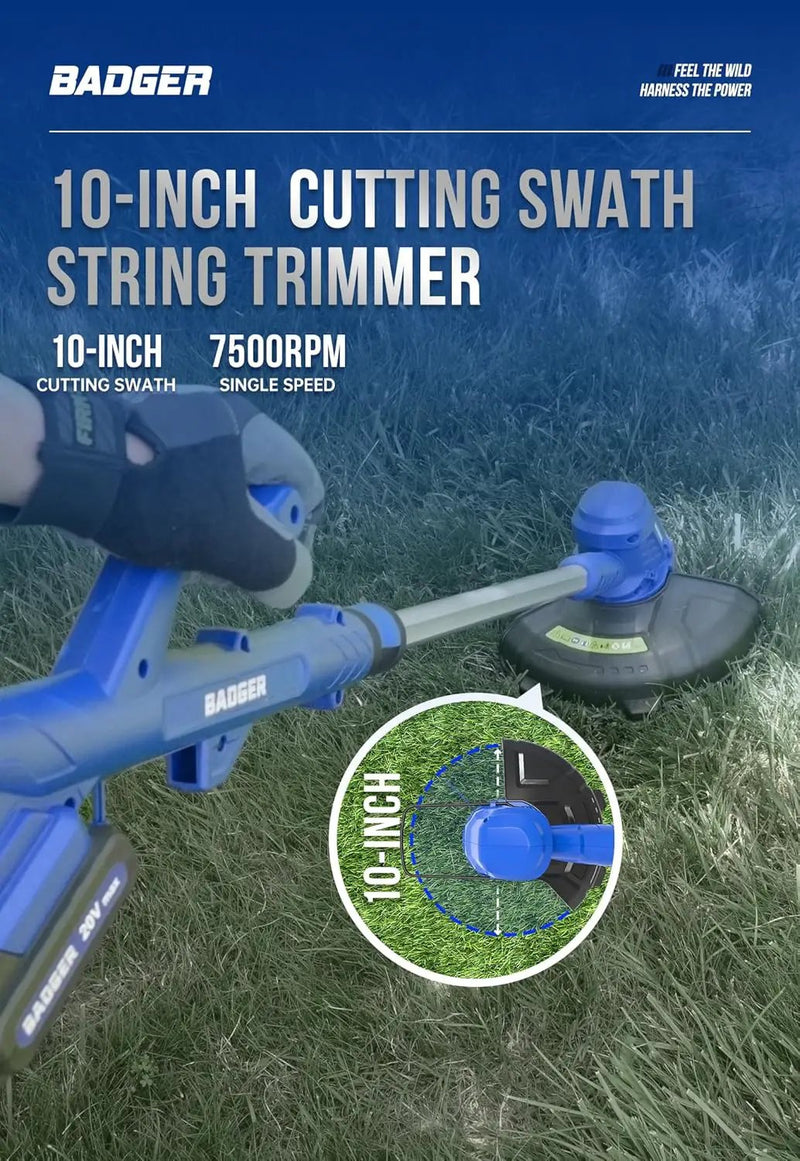 WILD BADGER POWER 20V Weed Wacker & Leaf Blower, Electric with 2 * 2Ah Battery & Charger, String Trimmer, Lightweight, Adjustable Telescopic Shaft, Easy to Use by GreenHaven Gardens