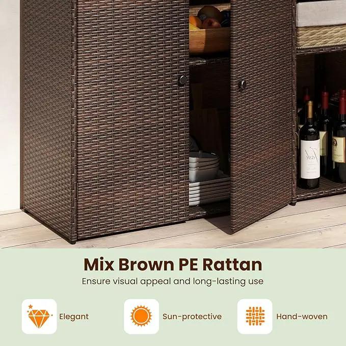 Tangkula Rattan Outdoor Storage Cabinet, Patiojoy Outdoor Cabinet with 4 Adjustable Shelves, 1 Drawer, 3 Doors, Patio Storage Deck Box Table for Patio Garden Poolside (Mix Brown) by GreenHaven Gardens