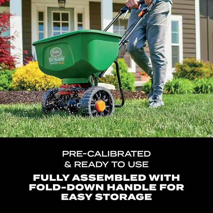 Scotts Turf Builder EdgeGuard DLX Broadcast Spreader for Seed, Fertilizer, Salt, Ice Melt, Holds up to 15,000 sq.ft. Product by GreenHaven Gardens