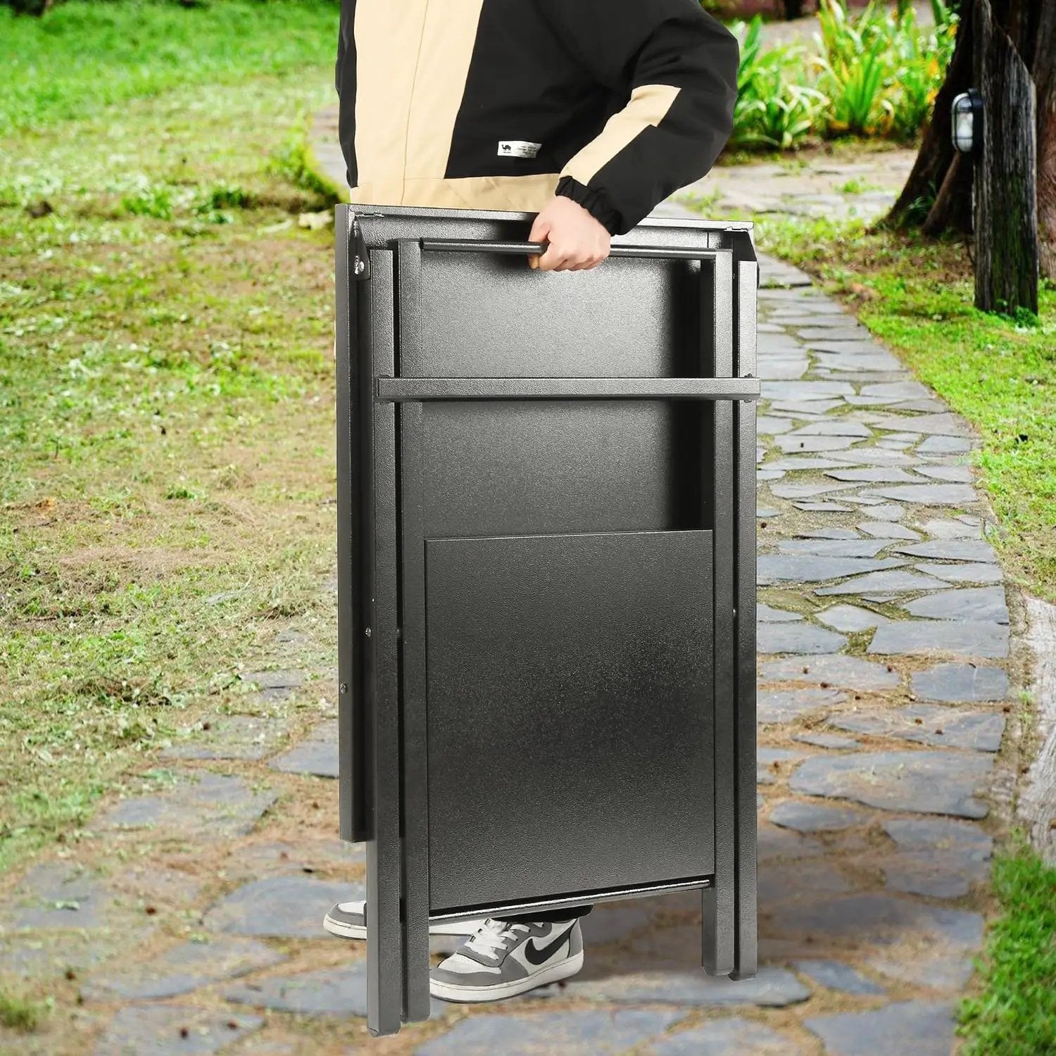 Folding Grill Table with Extra Storage Bottom Shelf, Indoor & Outdoor Prep Table with Garage Rack & Tissue Holder, Pizza Oven Stand for Pizza Oven & Blackstone Griddle, 30" x 24", Black by GreenHaven Gardens