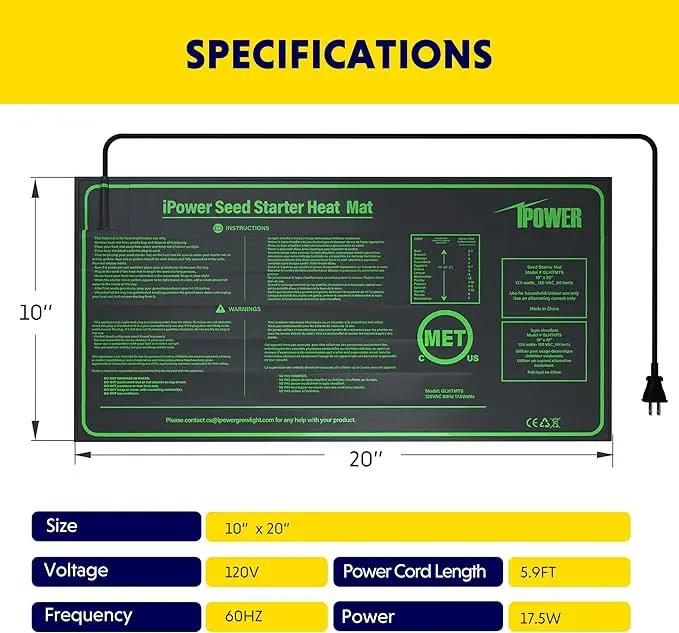 iPower Durable Seedling Heat Mat Warm 10" x 20" - 2 Pack Hydroponic Heating Pad Waterproof and A Digital Thermometer for Seed Starting Greenhouse and Germination by GreenHaven Gardens