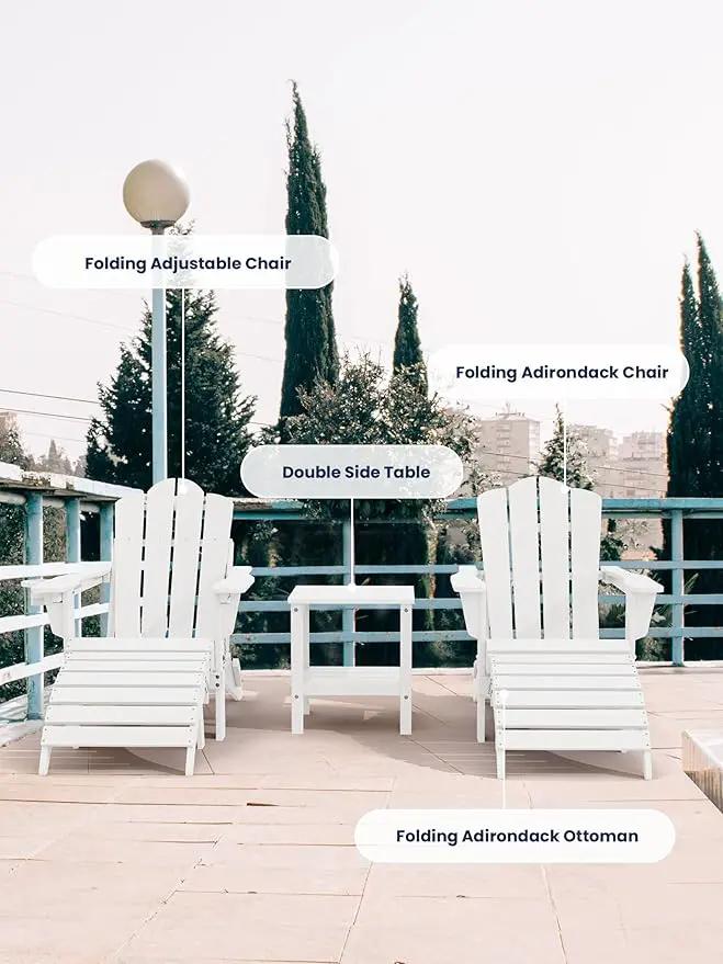 KINGYES Folding Adirondack Ottomans Set of 2 for Adirondack Chair, White by GreenHaven Gardens