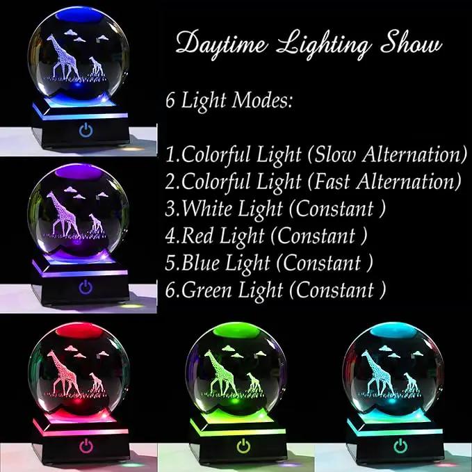 Giraffe Gifts for Women Men 3D Crystal Ball 3.14'' - Laser Giraffe Decor Glass Animals Figurines Statue Stuff for Room Night Light Giraffe Gifts for Mom by GreenHaven Gardens