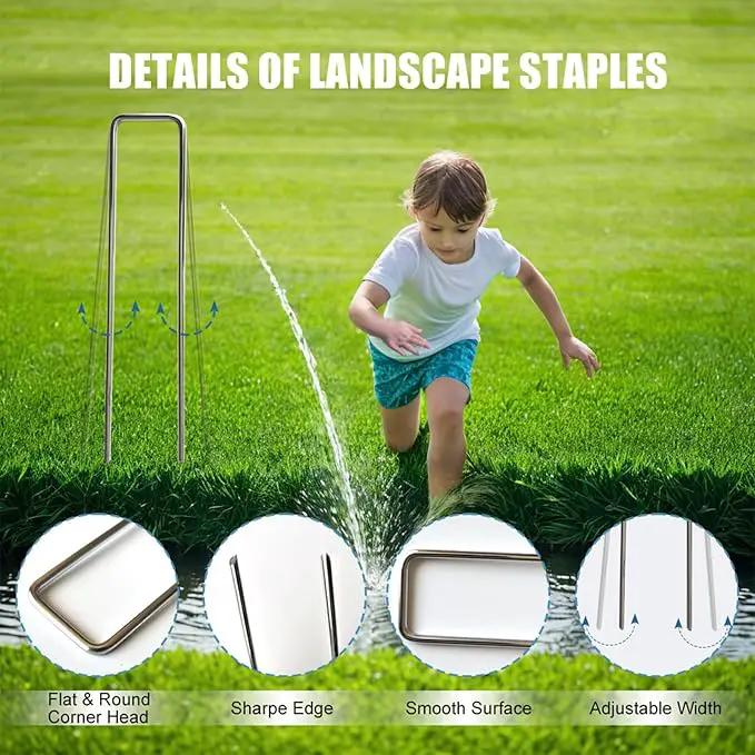 Galvanized Landscape Staples, 100 Pack 6 Inches Garden Lawn Stakes 11 Gauge U-Shaped Yard Turf Fabric Sod Pins for Weed Barrier Christmas Decorations Ground Cover Fabric by GreenHaven Gardens