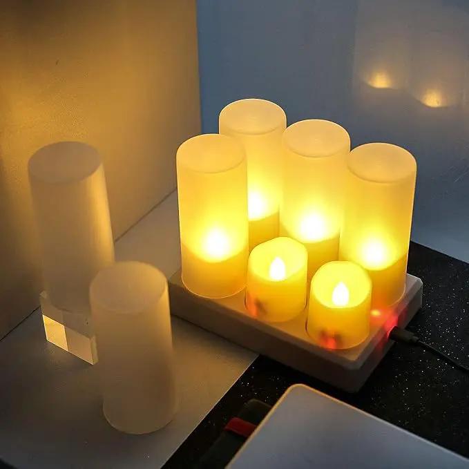 Rechargeable Tea Lights LED Flameless Christmas Candles, Set of 6 Electric Votive Tealights Flickering Candle with Remote Timer and Charging Holder for Home Centerpiece Party Holiday Decorations by GreenHaven Gardens
