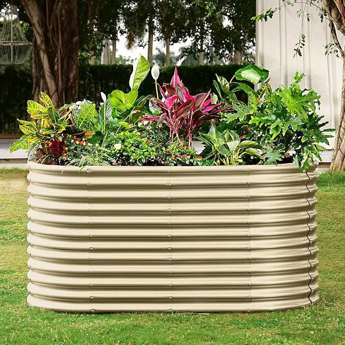 Land Guard 6x3x3ft Oval Galvanized Raised Garden Beds, Large-Capacity Metal Planter Box Outdoor, Durable Deep Raised Garden Bed 3ft Tall, Raised Beds for Gardening Vegetables, Cream Yellow by GreenHaven Gardens