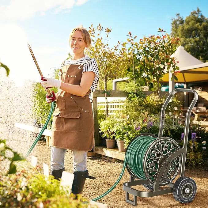 GOFORWILD Garden Hose Reel Cart with Wheel, Hold up to 200 Ft of 5/8" Hose, Heavy Duty Steel Frame Water Hose Reel Cart with Storage Basket, Mobile Hose Reel for Outside Garden Lawn Yard by GreenHaven Gardens
