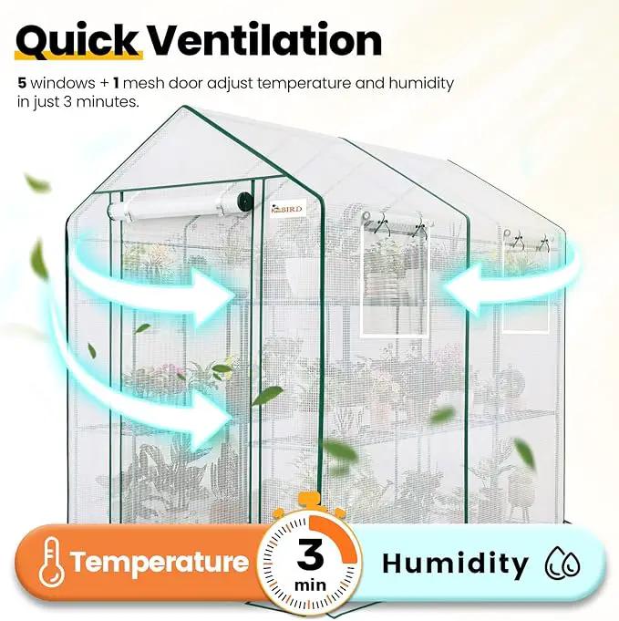 KING BIRD Premium Greenhouse for Outdoors, 84 x 56 x 77 Upgraded PE Cover & Steel Frame Walk in Hot House, w/ Zippered Screen Windows Mesh Door, 3 Tiers 20 Shelves for Outside Garden, White by GreenHaven Gardens
