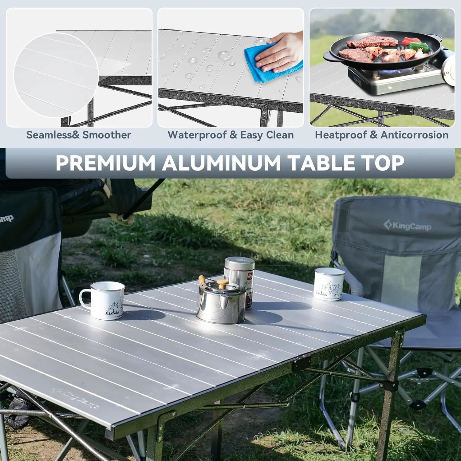 KingCamp Camping Table Folding Portable Table Aluminum Roll Up Lightweight Foldable Large Camp Table for Indoor Outdoor Picnic Backyard, 53.5"X27.5" by GreenHaven Gardens