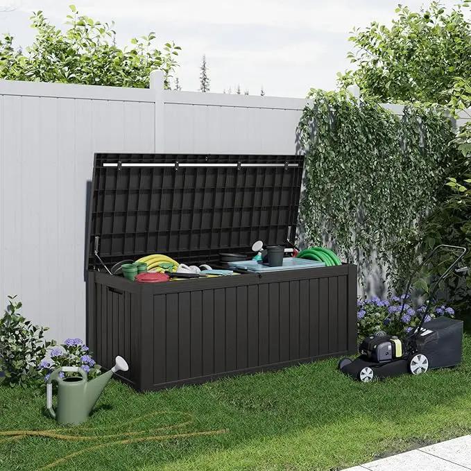 DRATO 150 Gallon Outdoor Storage Box, Large Waterproof Deck Box, Lockable Resin Storage Container with Reinforced Support for Patio Cushions, Garden Tools, UV-Resistant Outdoor Chest（Black） by GreenHaven Gardens