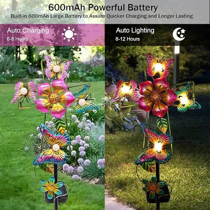 Solar Cross Garden Lights, 2 Pack Solar Butterfly Stake Lights Cemetery Decorations for Grave, Jesus Cross Sympathy Memorial Gifts for Mother Grandma, Metal Garden Art for Yard Lawn Patio Decor by GreenHaven Gardens