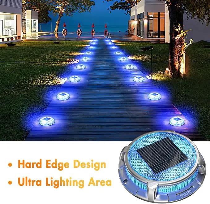 Quntis Solar Deck Lights Outdoor, 3 Color Modes Solar Driveway Lights IP68 Waterproof, Deck Light for Stair Pathway Walkway Pool Road (Blue/Cool White/Warm White) 2 Pack by GreenHaven Gardens