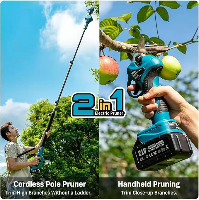 Seesii 2-in-1 Electric Pruning Shears with Pole, 15Ft Reach, 1.2" Cutting Diameter, 21V 4000mAh Battery, Cordless Pruner with Brushless Motor for Orchard, Flower, Branch, Tree Trimming by GreenHaven Gardens
