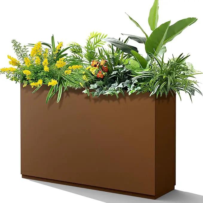 FENCY Metal Rectangular Planter Box for Outdoor - Large Planters with Drainage Holes (35.4" L x 9" W x 25.6" H, Brown) by GreenHaven Gardens