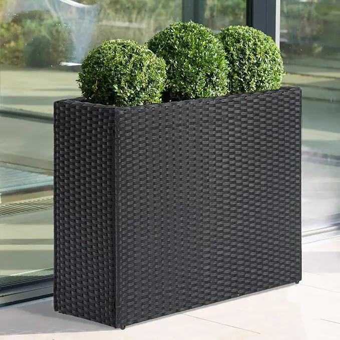 LEWIS&WAYNE Tall Planters for Outdoor Plants Handmade Wicker Large Rectangular Block Planter Box with Removable Liners Modern Planter for Indoor Outdoor Patio Deck - Black by GreenHaven Gardens