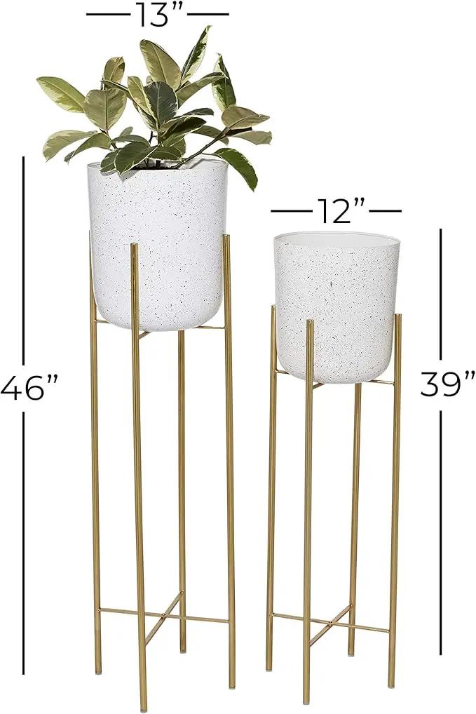 Deco 79 Metal Indoor Outdoor Planter Deep Recessed Dome Speckled Large Planter Pot with Removable Stand, Set of 2 Planters 39", 46"H, White by GreenHaven Gardens