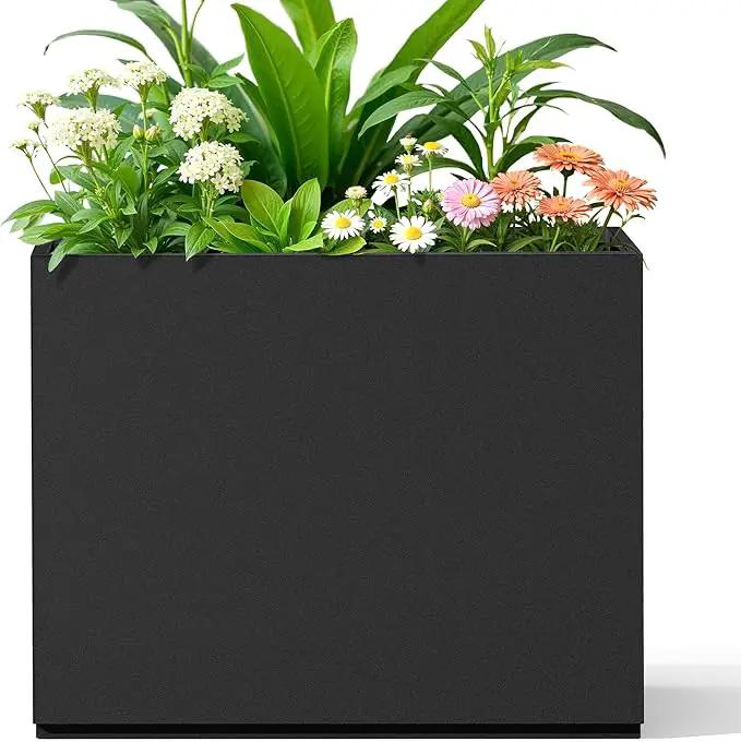 FENCY Metal Planter Box, Large Rectangular Planters for Outdoor Plants, Outdoor Tall Planters with Drainage Holes, Black Metal Planters (30" L x 12" W x 24" H) by GreenHaven Gardens