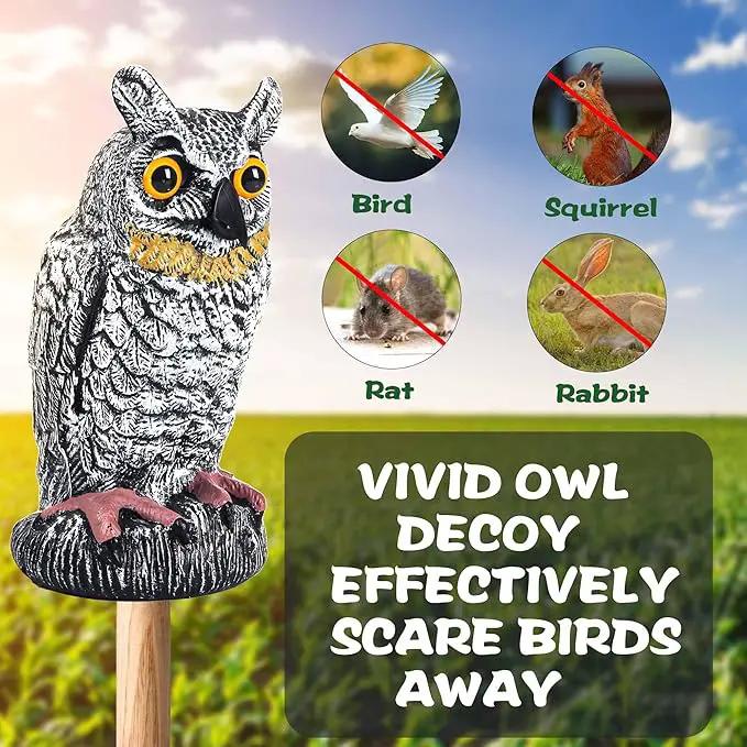 3 Pack Fake Owl Decoy to Keep Birds Away - Plastic Horned Owl Statues Bird Scarecrow Deterrents for Pigeon Hawk Squirrels Woodpecker, Halloween Decoration, Bird Scare Devices for Garden Outdoor Yard by GreenHaven Gardens