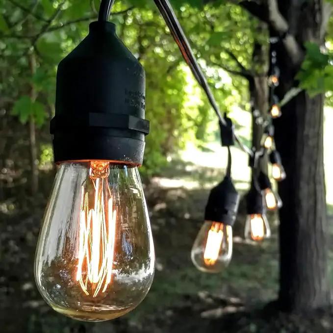 Hometown Evolution, Inc. 100 Foot E26 Commercial Outdoor Edison Bulb String Lights with Suspended Sockets (100 Foot 50 Socket, S14 Lantern Edison 11 Watt Bulbs) by GreenHaven Gardens