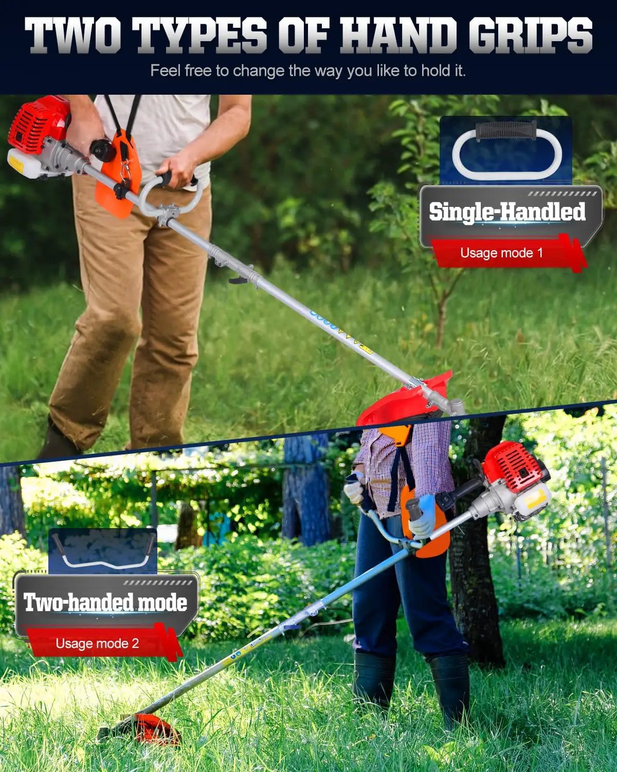 52 cc 2-Cycle Gas Powered Weed Eater, String Trimmer & Brush Cutter 3-in-1, 7,500 RPM Full-Crank, Low-Vibration Quick-Start Recoil, Detachable Shaft, Heavy Duty Weed Wacker (DE631) by GreenHaven Gardens
