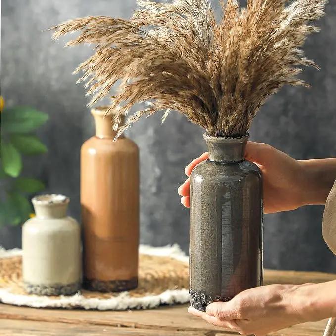 Ceramic Vase Set of 3, Neutral Flower Vases Home Decor, Pottery Rustic Farmhouse Decorative Vases Modern Decor for Table Mantel Entryway Bookshelf Living Room Kitchen Bedroom - Brown by GreenHaven Gardens