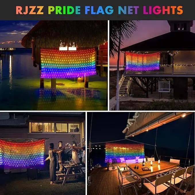 Pride Flag Outdoor Decorations, 6.6x3.3 FT LGBTQ Rainbow LED Net Lights, 390LED Waterproof Connectable Garden Lights for Pride Month, Room, Yard, Party, Office by GreenHaven Gardens