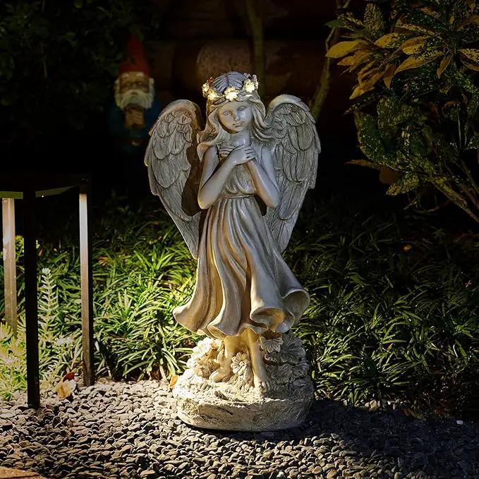 Garden Angel Figurines, Light Up Praying Angel Statues Outdoor Statue with Solar LED Lights for Patio, Lawn, Cemetary Grave Decoration, Sympathy Gift, 16.9" H by GreenHaven Gardens