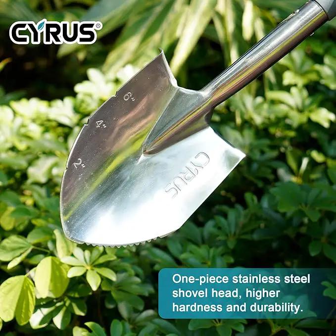 CYRUS Garden Shovel for Digging, 28 Inches in Total Length, Mini D-Shape Heavy Duty Shovel with Serrated Edges, Suitable for Garden, Lawn and Outdoor Camping by GreenHaven Gardens