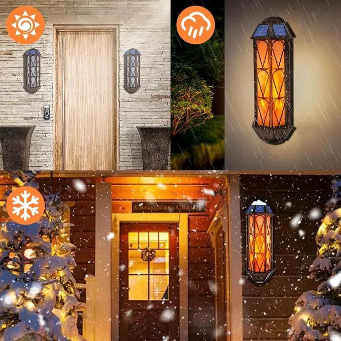 Solar Flame Lights Outdoor, Upgraded 74 LED Flickering Flame Lights, Solar Powered Auto On/Off, Outdoor Waterproof Wall Lanterns for House Garage Doorway Garden Porch Patio Yard Decoration (2 Pack) by GreenHaven Gardens