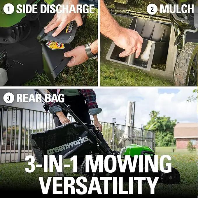 Greenworks 40V 21" Self-Propelled Lawn Mower,Axial Leaf Blower(500 CFM / 120 MPH),13" String Trimmer, 160 PSI Portable Tire Inflator, Includes 2 Batteries(5Ah+2Ah) & Chargers by GreenHaven Gardens